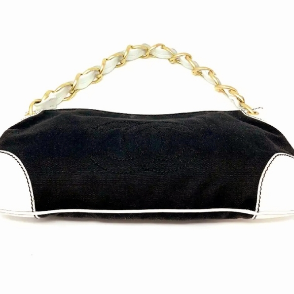 💯Authentic Chanel Vintage Navy Canvas With White Leather - Picture 1 of 9